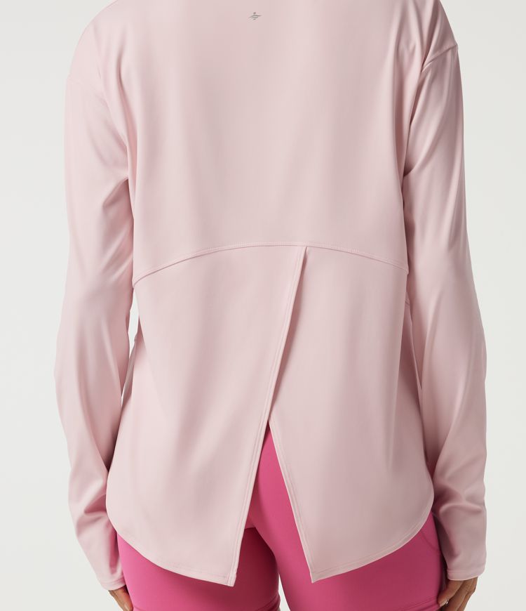 Round Neck Long Sleeve Crossover Yoga Sports Top with Thumbholes