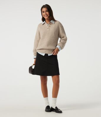 Henley Neck Drop Shoulder Long Sleeve Casual Sweater