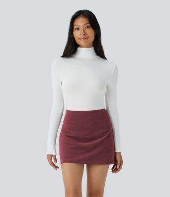 High Waisted 2-in-1 A Line Mini Corduroy Casual Skirt