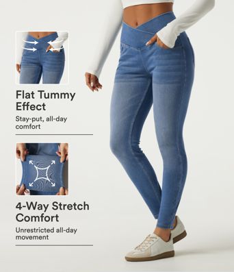 Halara Flex™ High Waisted Tummy Control Crossover Skinny Casual Jeans with Pockets Halara Flex™ High Waisted Tummy Control Crossover Skinny Casual Jeans with Pockets