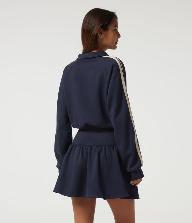 Lapel Long Sleeve Raglan Side Stripe Casual Mini Sweatshirt Dress Lapel Long Sleeve Raglan Side Stripe Casual Mini Sweatshirt Dress