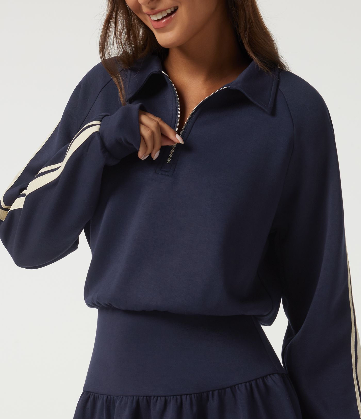 Lapel Long Sleeve Raglan Side Stripe Casual Mini Sweatshirt Dress Lapel Long Sleeve Raglan Side Stripe Casual Mini Sweatshirt Dress