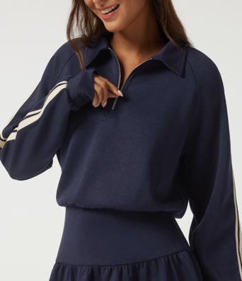 Lapel Long Sleeve Raglan Side Stripe Casual Mini Sweatshirt Dress Lapel Long Sleeve Raglan Side Stripe Casual Mini Sweatshirt Dress
