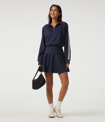 Lapel Long Sleeve Raglan Side Stripe Casual Mini Sweatshirt Dress Lapel Long Sleeve Raglan Side Stripe Casual Mini Sweatshirt Dress