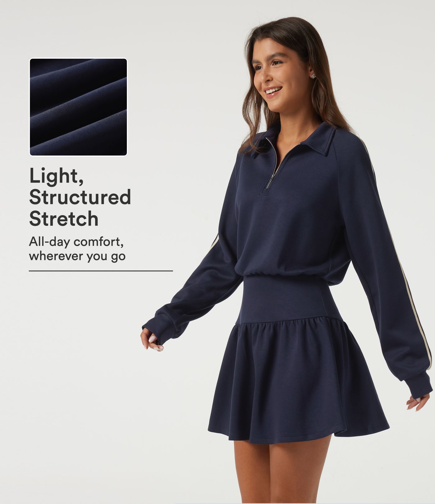 Lapel Long Sleeve Raglan Side Stripe Casual Mini Sweatshirt Dress Lapel Long Sleeve Raglan Side Stripe Casual Mini Sweatshirt Dress