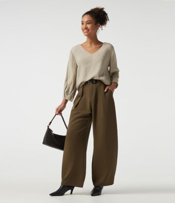 V Neck Bubble Long Sleeve Work Blouse V Neck Bubble Long Sleeve Work Blouse