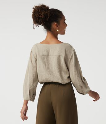 V Neck Bubble Long Sleeve Work Blouse V Neck Bubble Long Sleeve Work Blouse