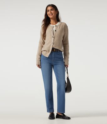 Jean décontracté en coton, molletonné, à taille haute, coupe droite, avec poches