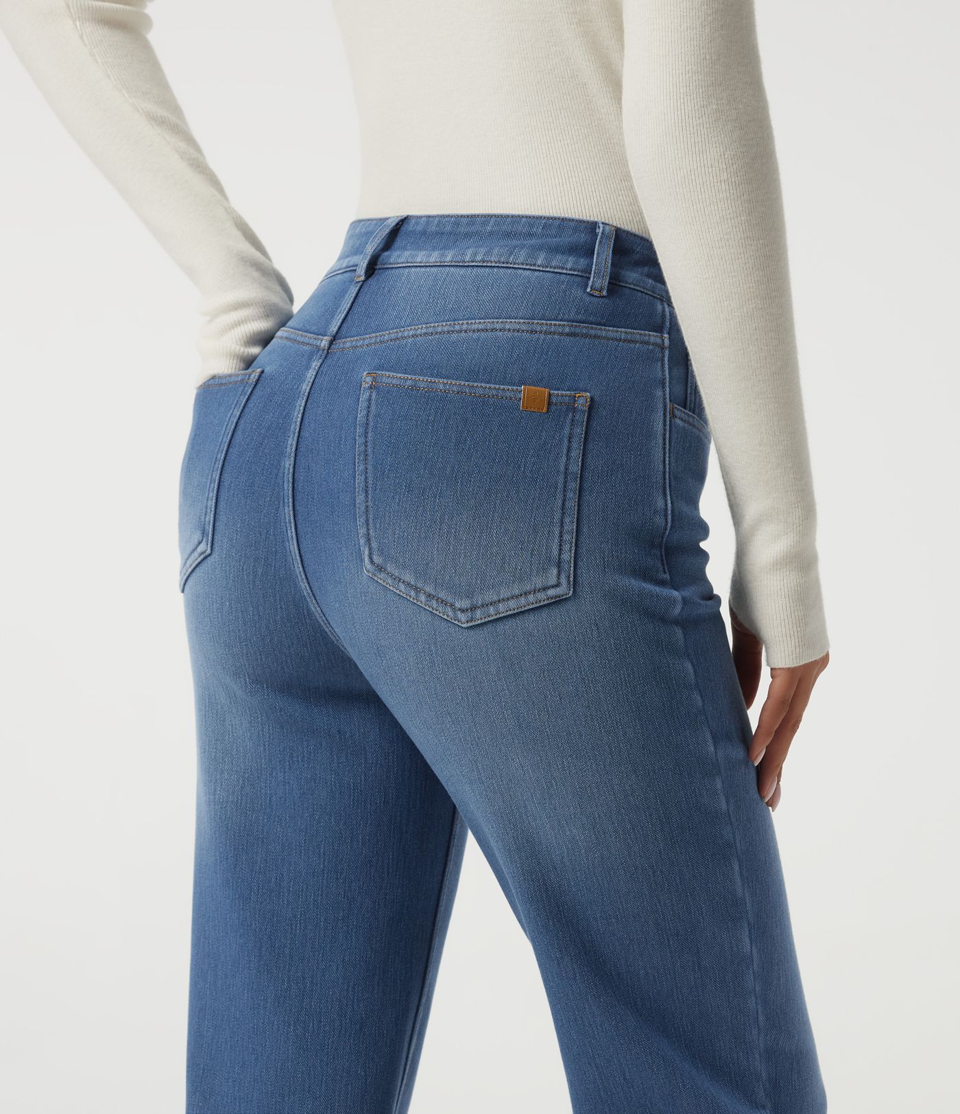 Jean décontracté en coton, molletonné, à taille haute, coupe droite, avec poches