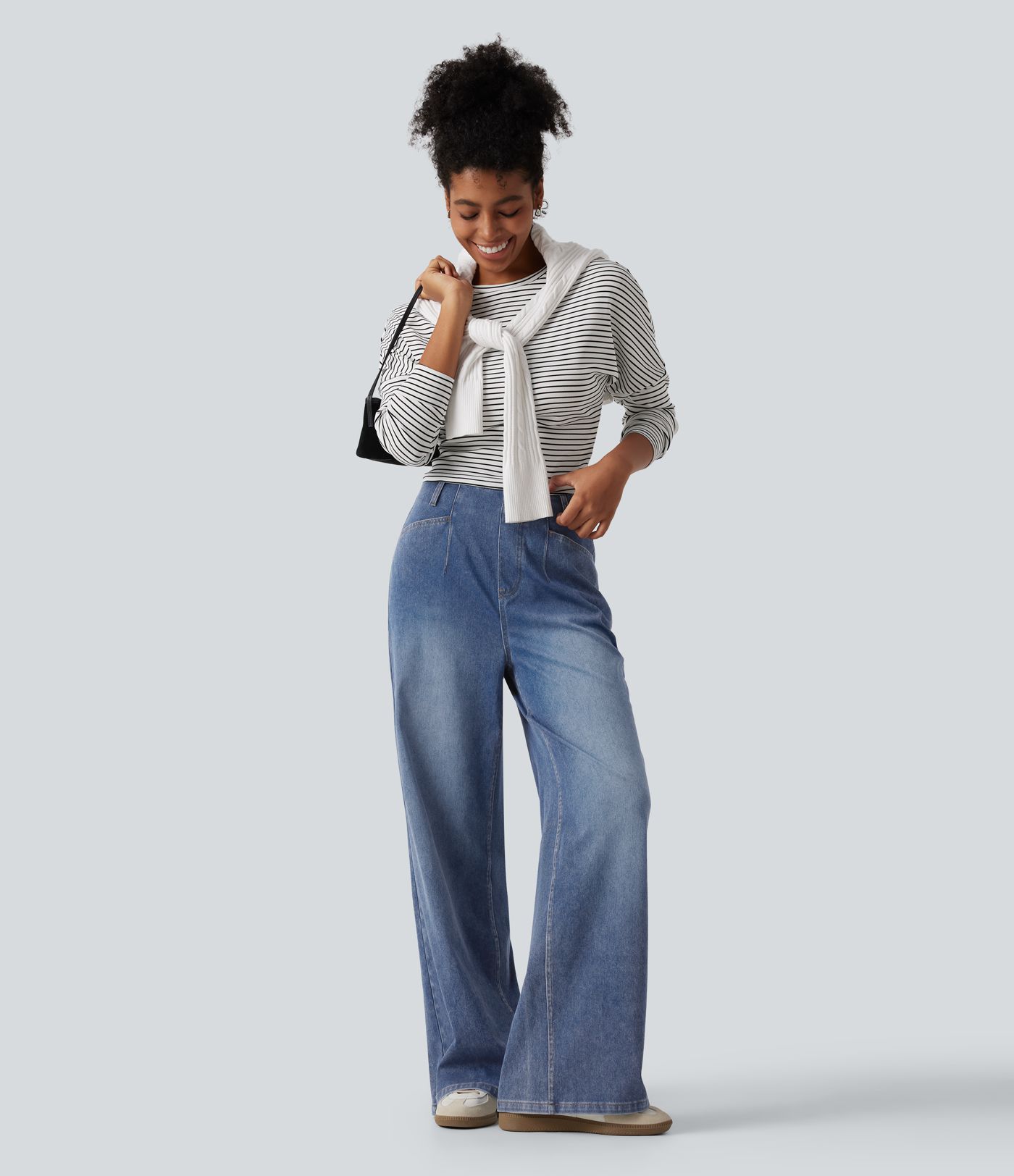 Halara Flex™ Jeans mit hoher Taille, weitem Bein und Taschen Halara Flex™ Jeans mit hoher Taille, weitem Bein und Taschen
