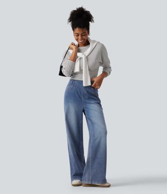 Halara Flex™ Jeans mit hoher Taille, weitem Bein und Taschen Halara Flex™ Jeans mit hoher Taille, weitem Bein und Taschen