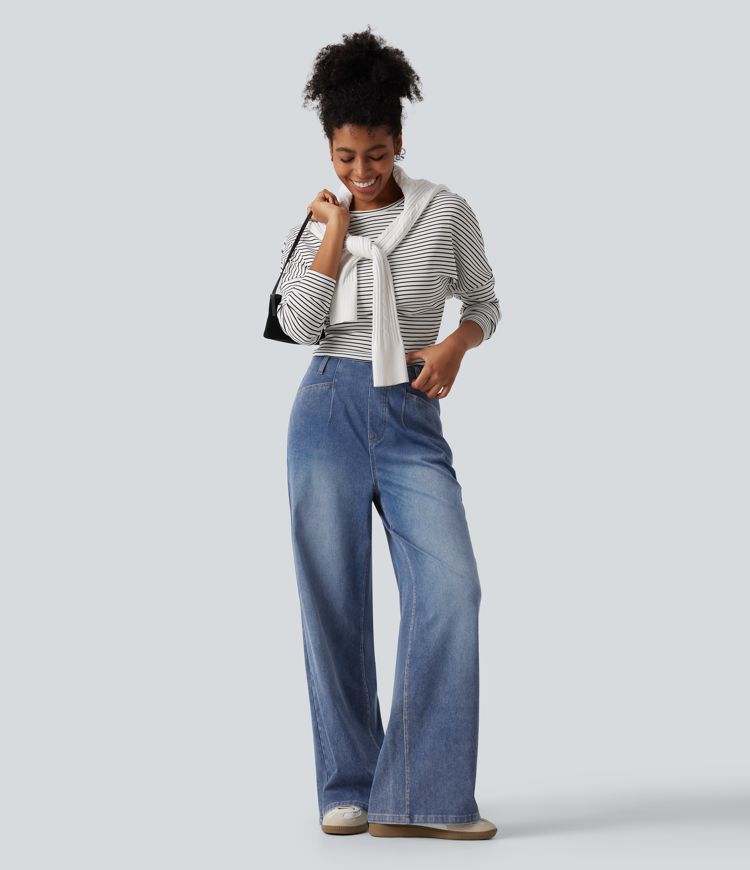 Halara Flex™ Jeans mit hoher Taille, weitem Bein und Taschen Halara Flex™ Jeans mit hoher Taille, weitem Bein und Taschen