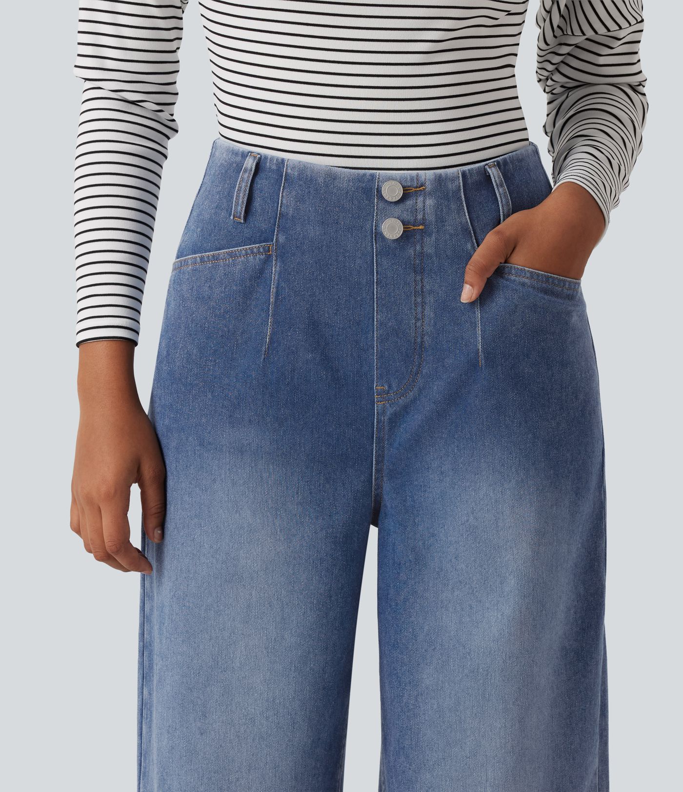 Halara Flex™ Jeans mit hoher Taille, weitem Bein und Taschen Halara Flex™ Jeans mit hoher Taille, weitem Bein und Taschen