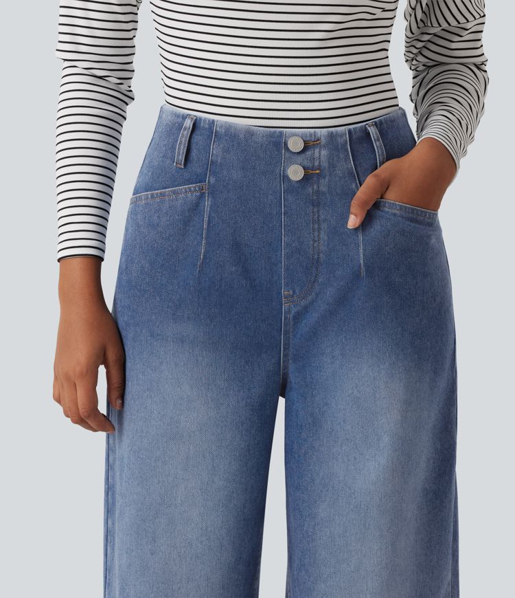 Halara Flex™ Jeans mit hoher Taille, weitem Bein und Taschen Halara Flex™ Jeans mit hoher Taille, weitem Bein und Taschen