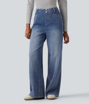 Halara Flex™ Jeans mit hoher Taille, weitem Bein und Taschen Halara Flex™ Jeans mit hoher Taille, weitem Bein und Taschen