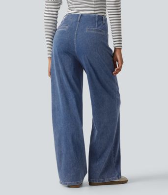 Halara Flex™ Jeans mit hoher Taille, weitem Bein und Taschen Halara Flex™ Jeans mit hoher Taille, weitem Bein und Taschen