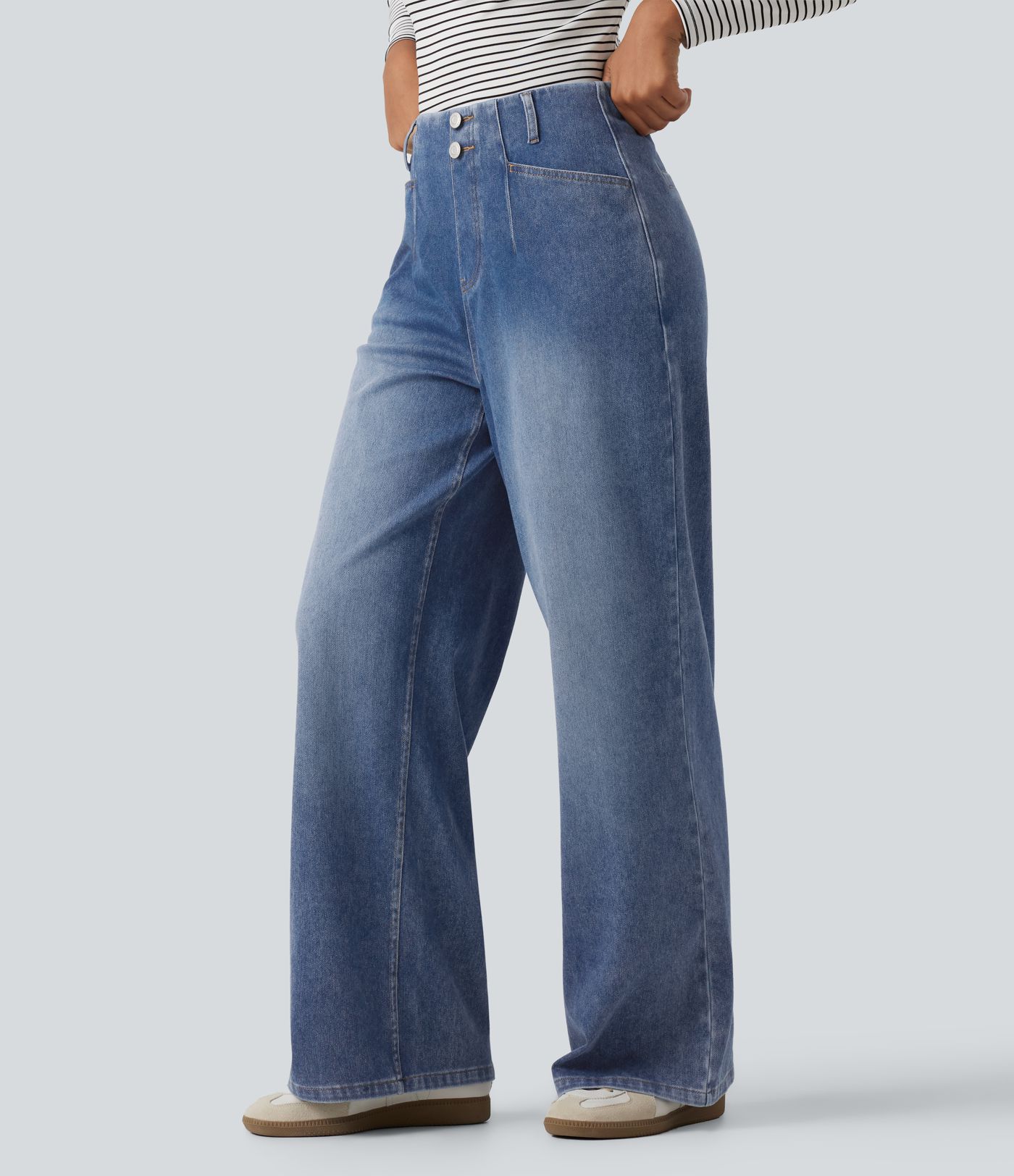 Halara Flex™ Jeans mit hoher Taille, weitem Bein und Taschen Halara Flex™ Jeans mit hoher Taille, weitem Bein und Taschen