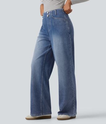 Halara Flex™ Jeans mit hoher Taille, weitem Bein und Taschen Halara Flex™ Jeans mit hoher Taille, weitem Bein und Taschen
