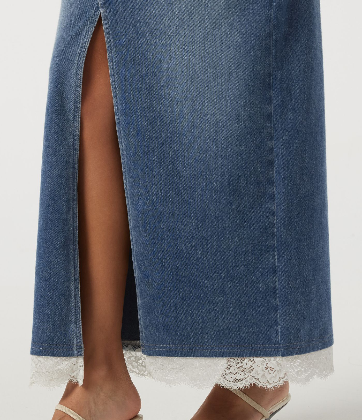 Halara Flex™ High Waisted Contrast Lace Denim Casual Cotton Maxi Pencil Skirt with Pockets