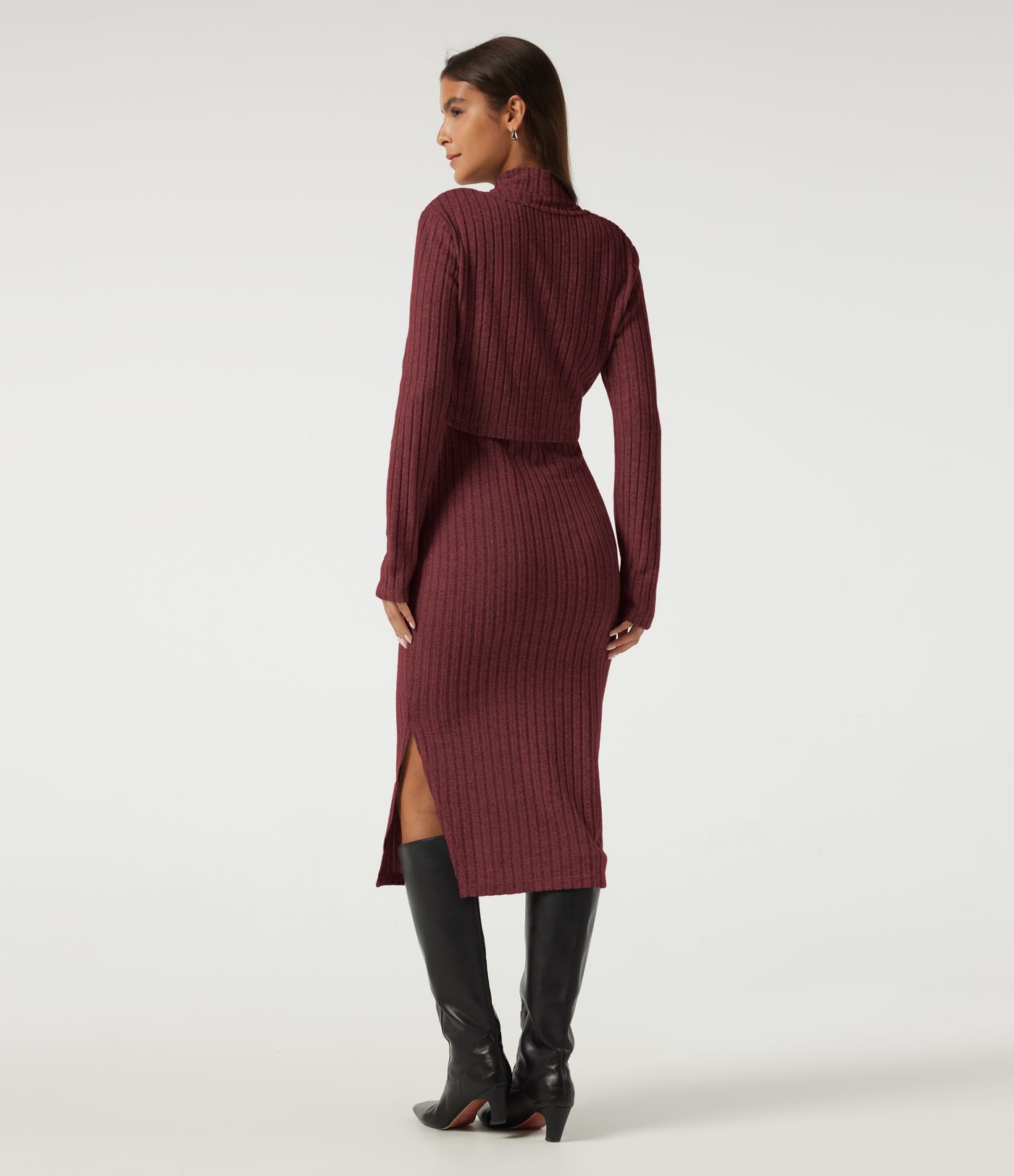 Mock Neck Long Sleeve 2 Piece Bodycon Work Midi Dress Mock Neck Long Sleeve 2 Piece Bodycon Work Midi Dress