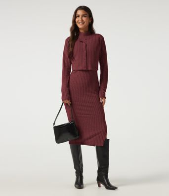 Mock Neck Long Sleeve 2 Piece Bodycon Work Midi Dress Mock Neck Long Sleeve 2 Piece Bodycon Work Midi Dress