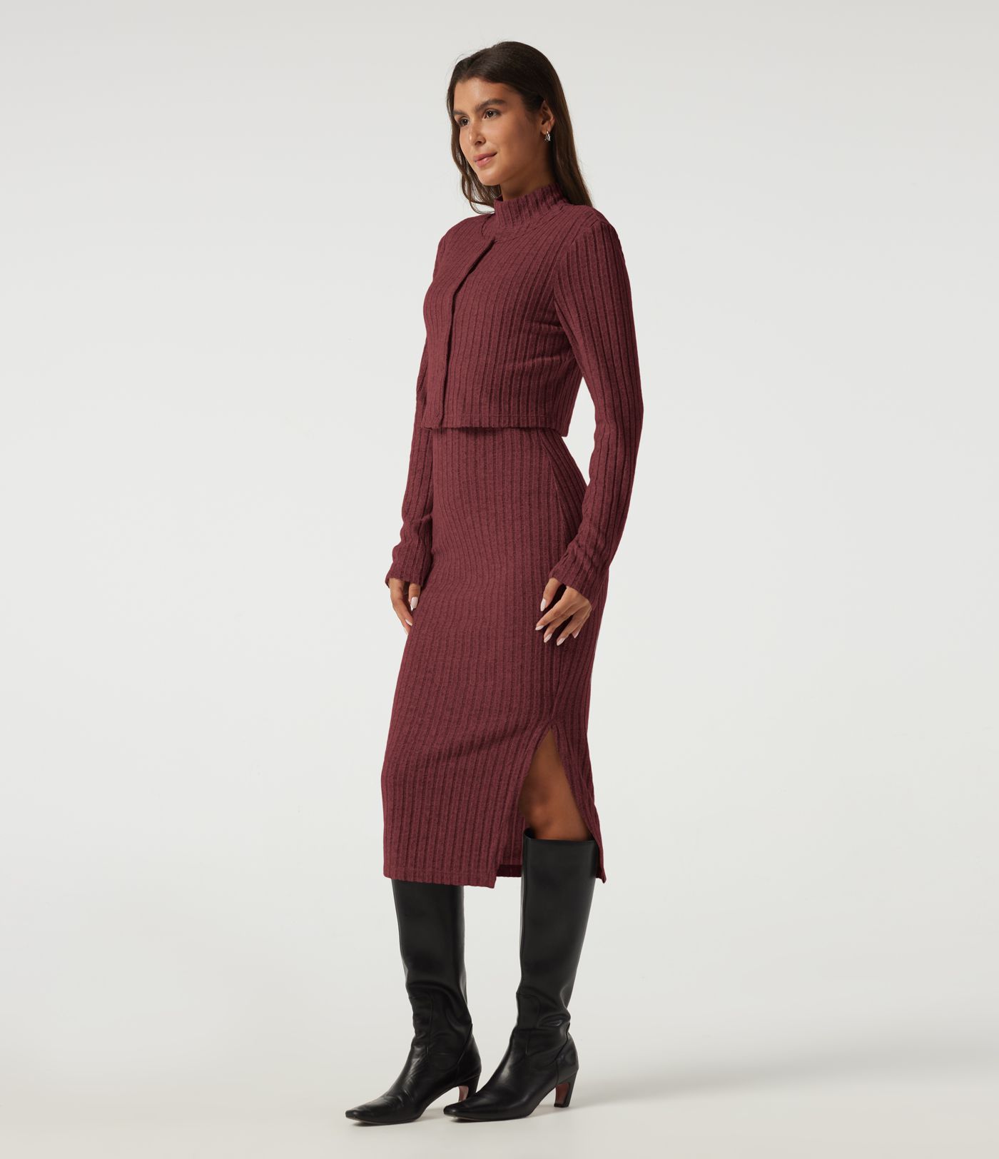 Mock Neck Long Sleeve 2 Piece Bodycon Work Midi Dress Mock Neck Long Sleeve 2 Piece Bodycon Work Midi Dress