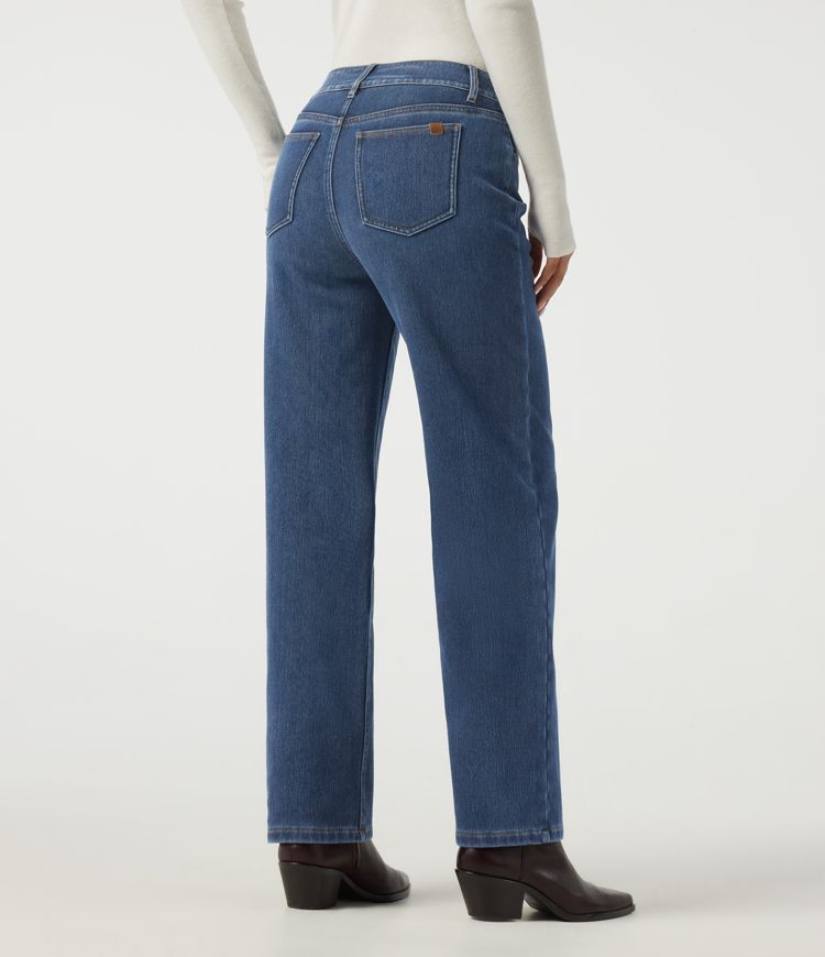 Estate Blue Denim Jean en coton décontracté, taille haute, coupe droite, avec poches / 2