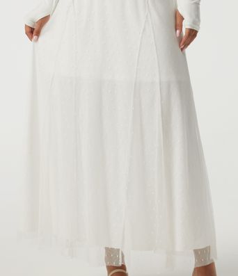 High Waisted A Line Contrast Mesh Midi Casual Skirt