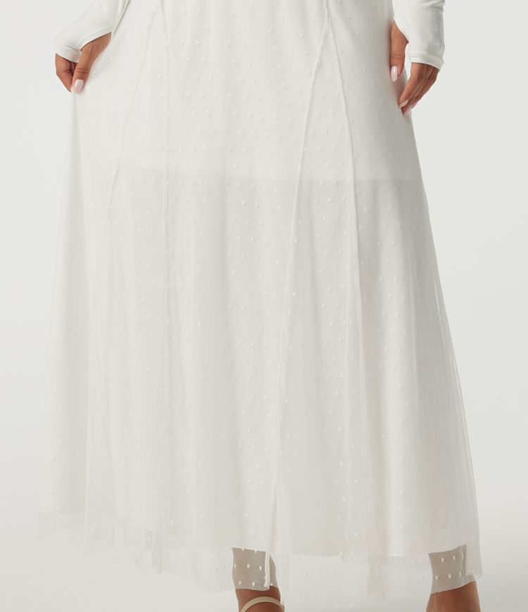 High Waisted A Line Contrast Mesh Midi Casual Skirt