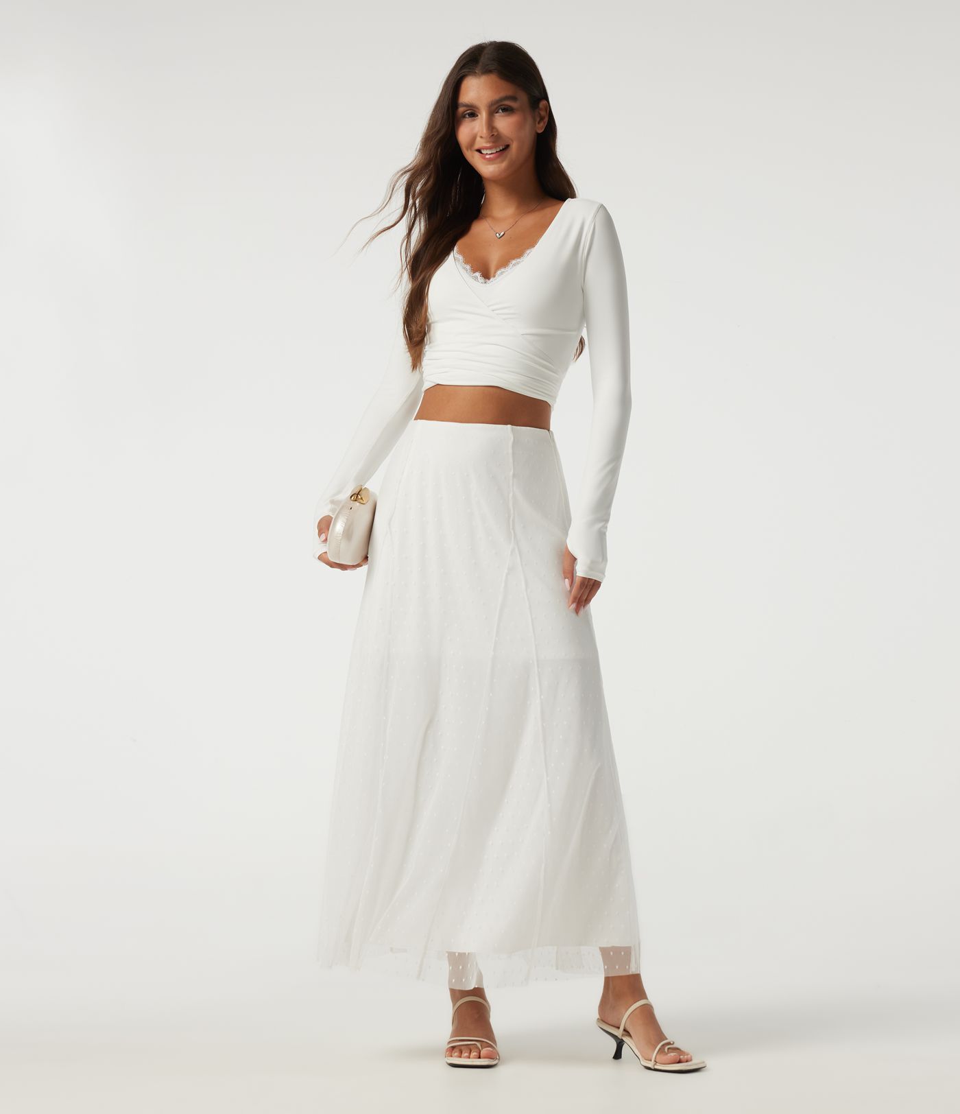 High Waisted A Line Contrast Mesh Midi Casual Skirt