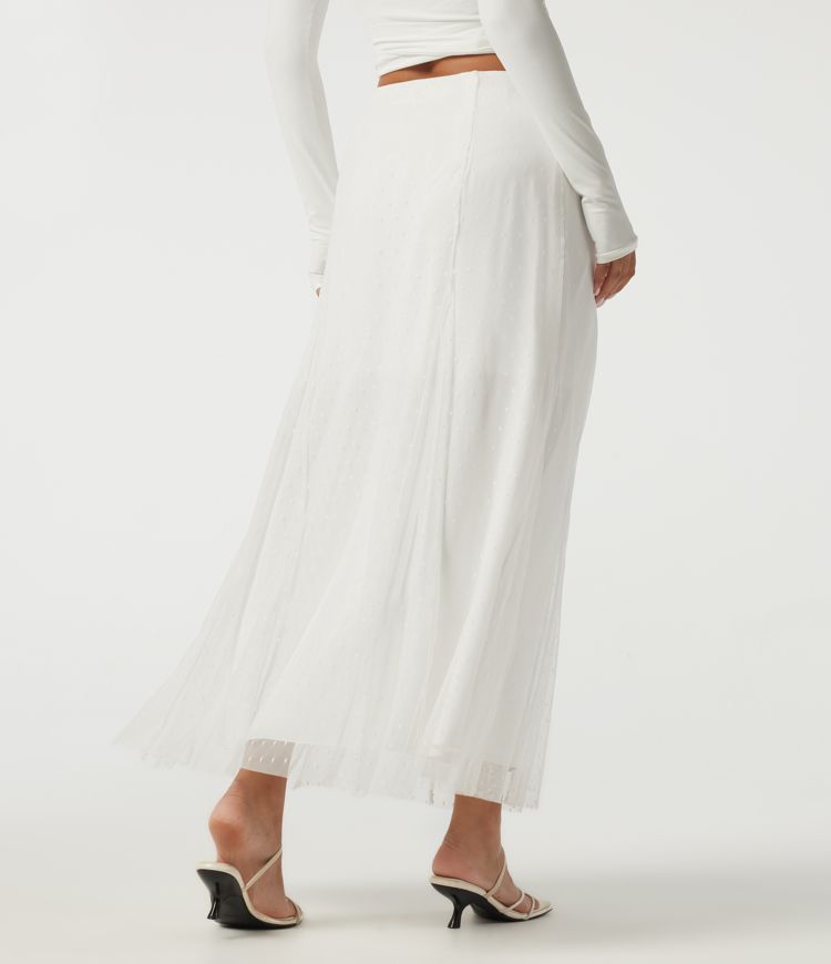 High Waisted A Line Contrast Mesh Midi Casual Skirt