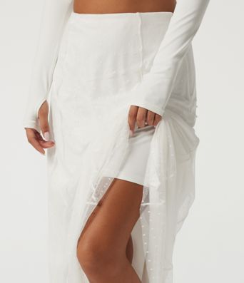 High Waisted A Line Contrast Mesh Midi Casual Skirt