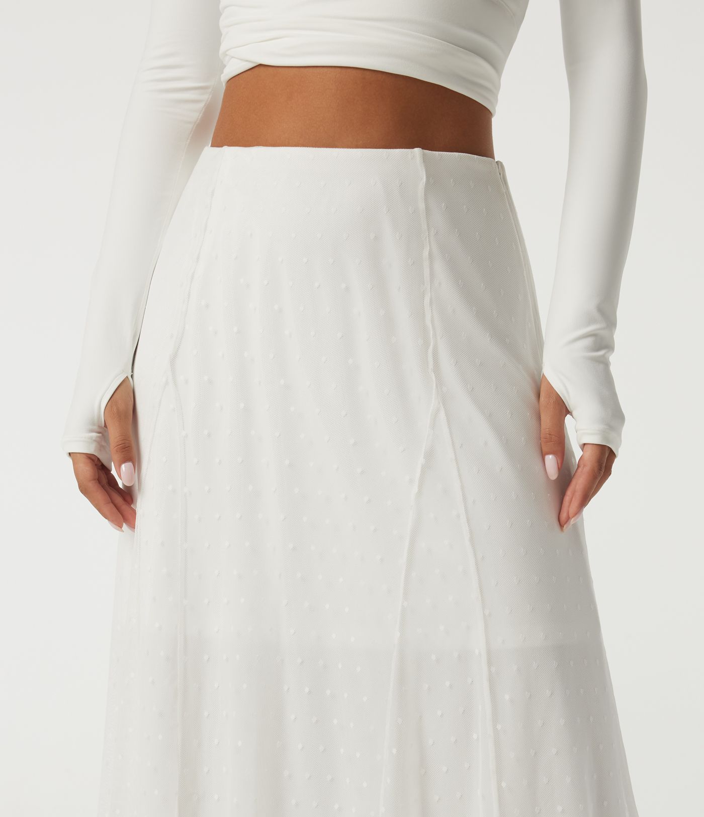 High Waisted A Line Contrast Mesh Midi Casual Skirt