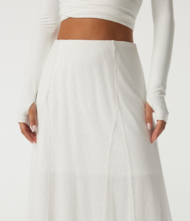 High Waisted A Line Contrast Mesh Midi Casual Skirt