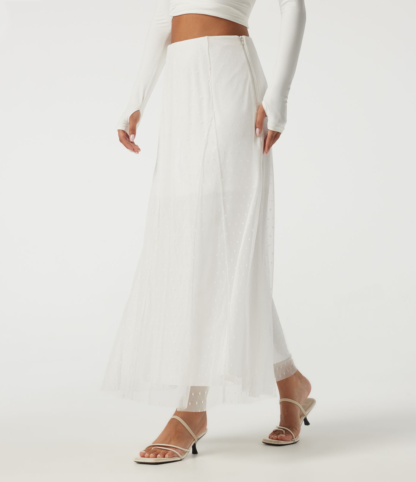 High Waisted A Line Contrast Mesh Midi Casual Skirt