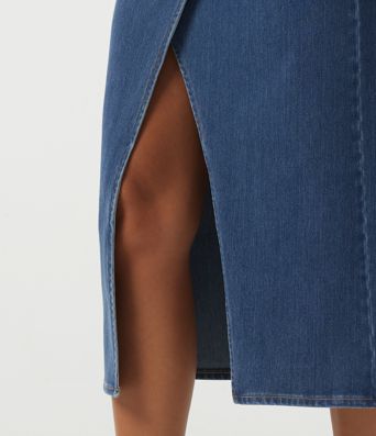 Jupe midi crayon en jean Halara Flex™ taille haute plissée en coton