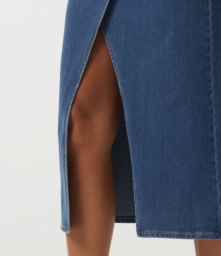 Jupe midi crayon en jean Halara Flex™ taille haute plissée en coton