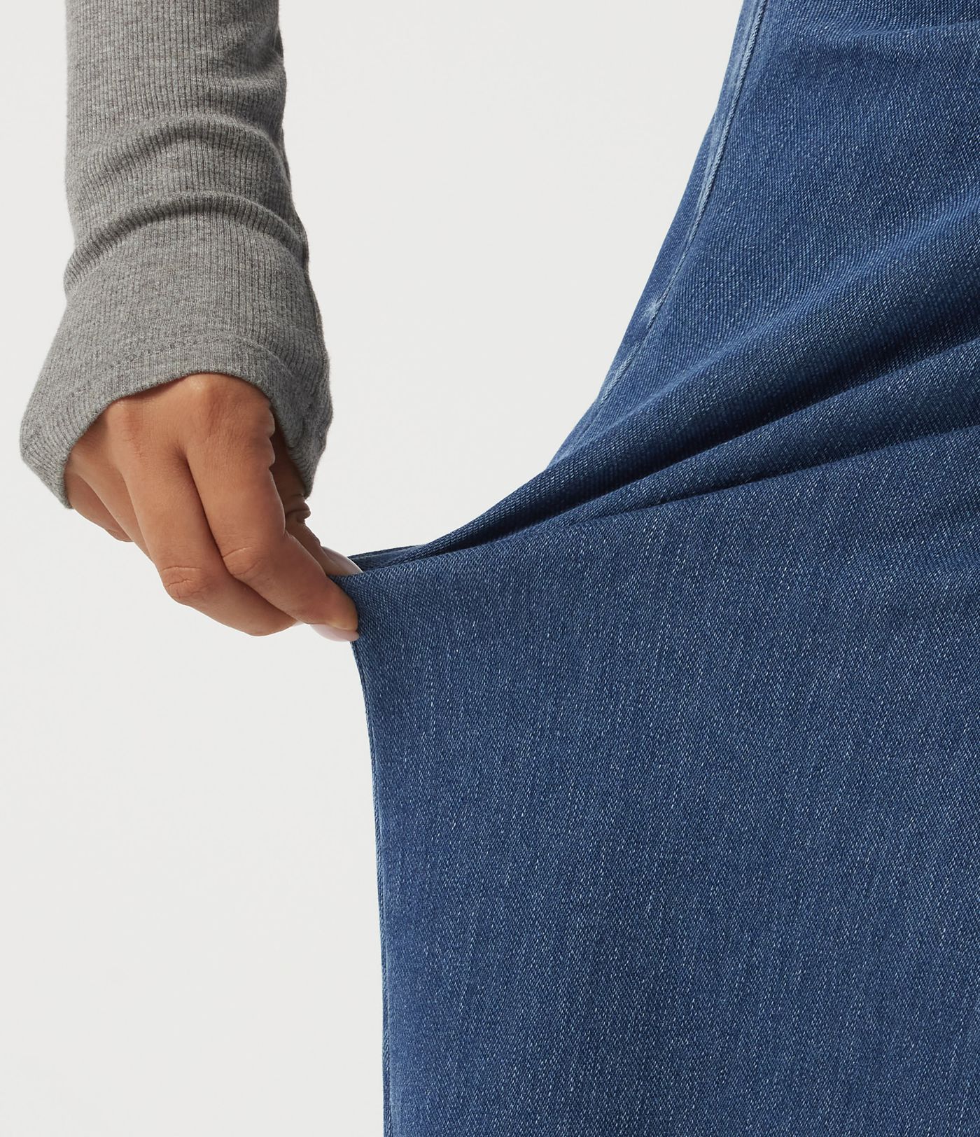 Jupe midi crayon en jean Halara Flex™ taille haute plissée en coton