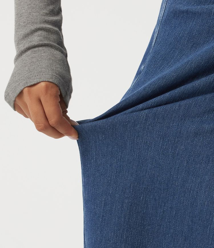 Jupe midi crayon en jean Halara Flex™ taille haute plissée en coton