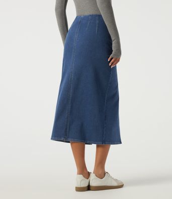 Jupe midi crayon en jean Halara Flex™ taille haute plissée en coton