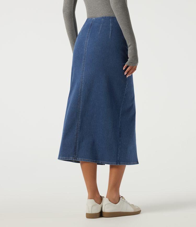 Jupe midi crayon en jean Halara Flex™ taille haute plissée en coton