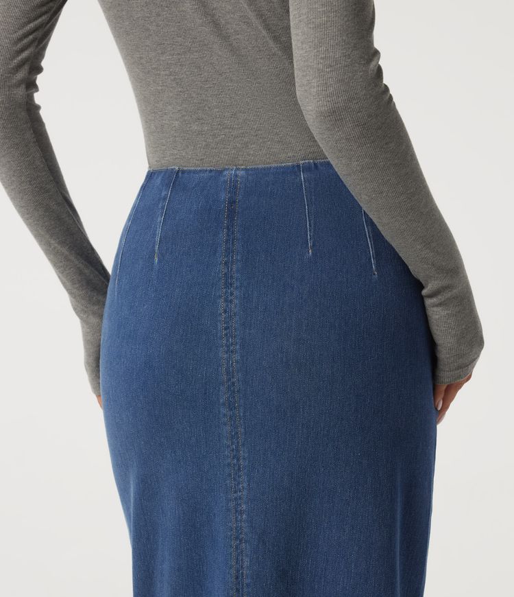 Jupe midi crayon en jean Halara Flex™ taille haute plissée en coton