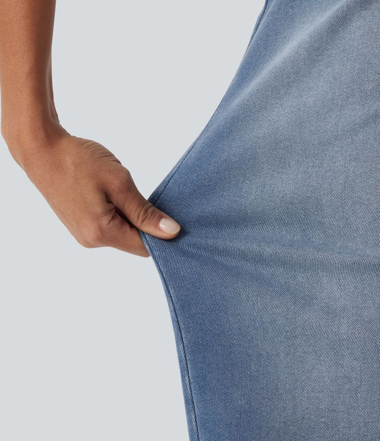 Mid Rise Barrel Leg Casual Jeans with Pockets