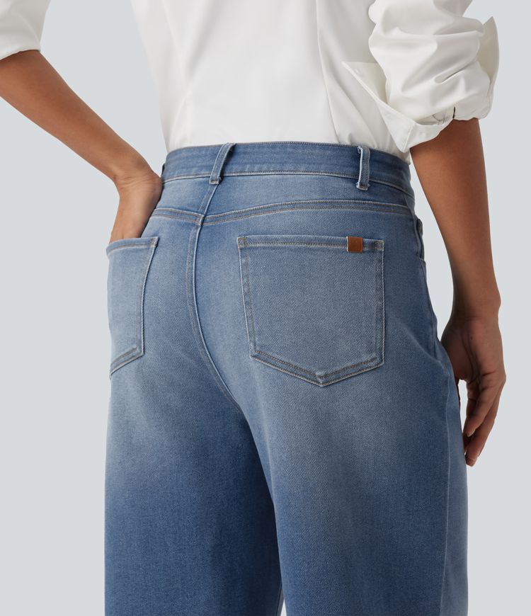 Mid Rise Barrel Leg Casual Jeans with Pockets