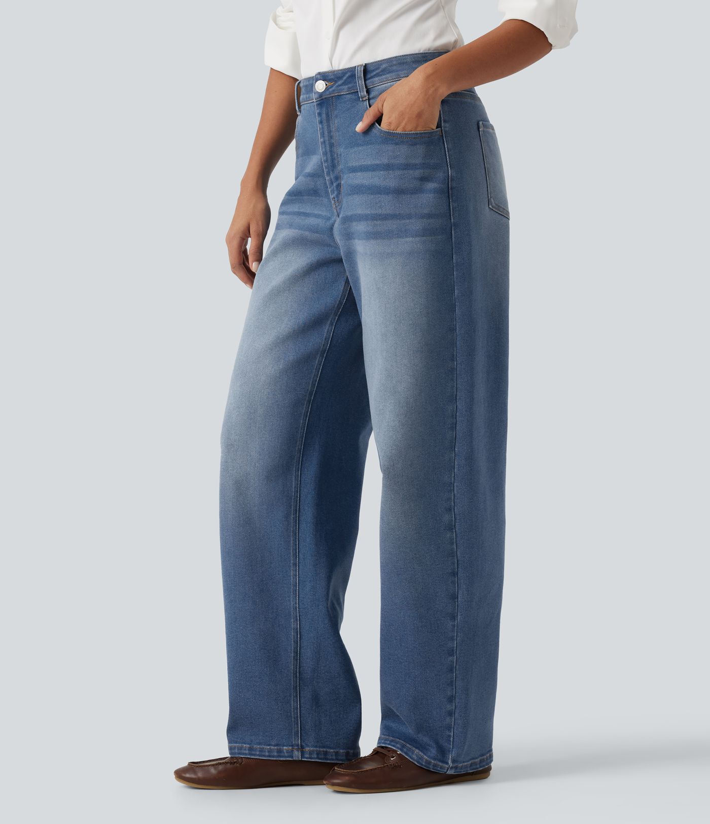 Mid Rise Barrel Leg Casual Jeans with Pockets