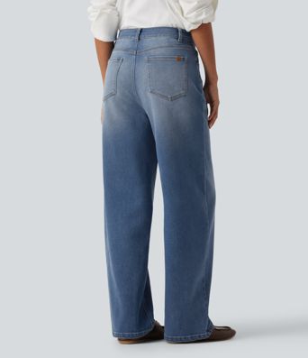 Mid Rise Barrel Leg Casual Jeans with Pockets