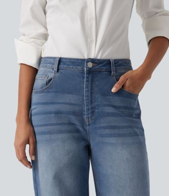 Mid Rise Barrel Leg Casual Jeans with Pockets