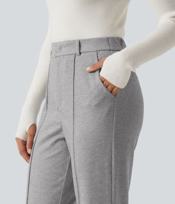 High Waisted Flare Pintuck Work Pants with Pockets
