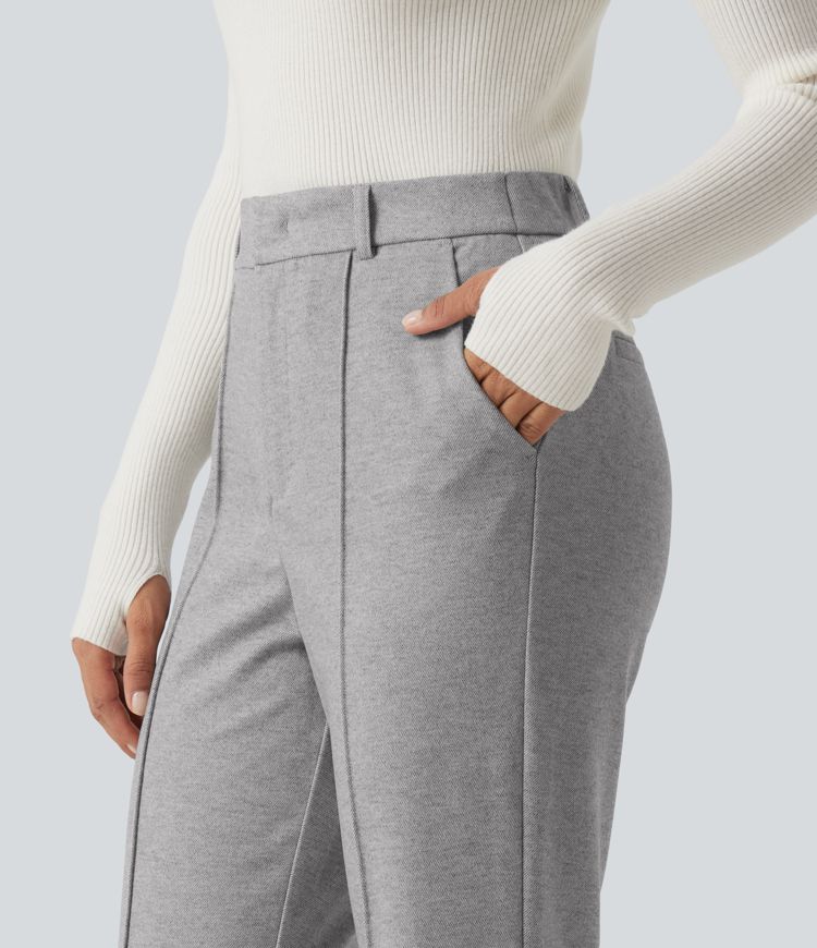 High Waisted Flare Pintuck Work Pants with Pockets