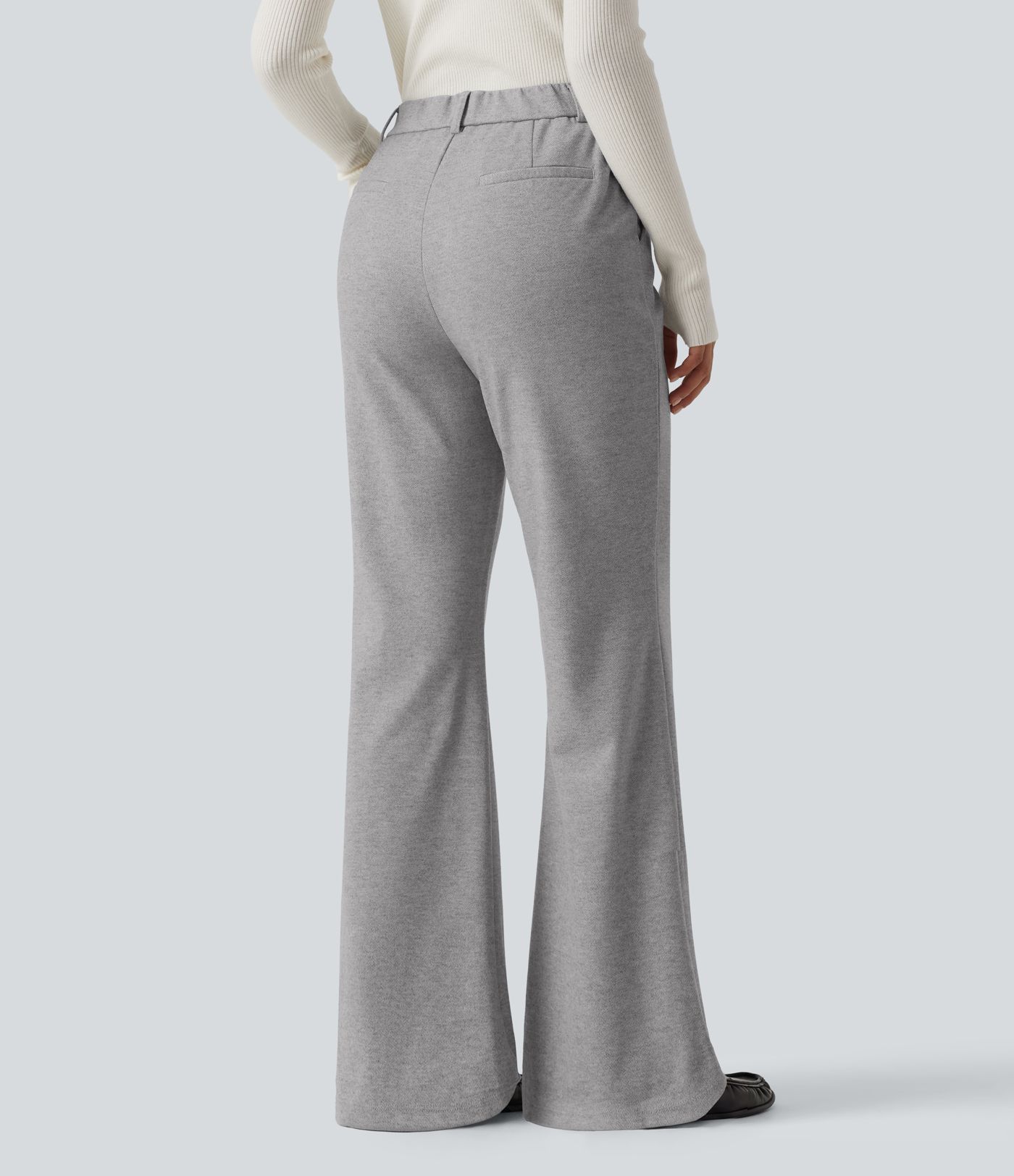 High Waisted Flare Pintuck Work Pants with Pockets